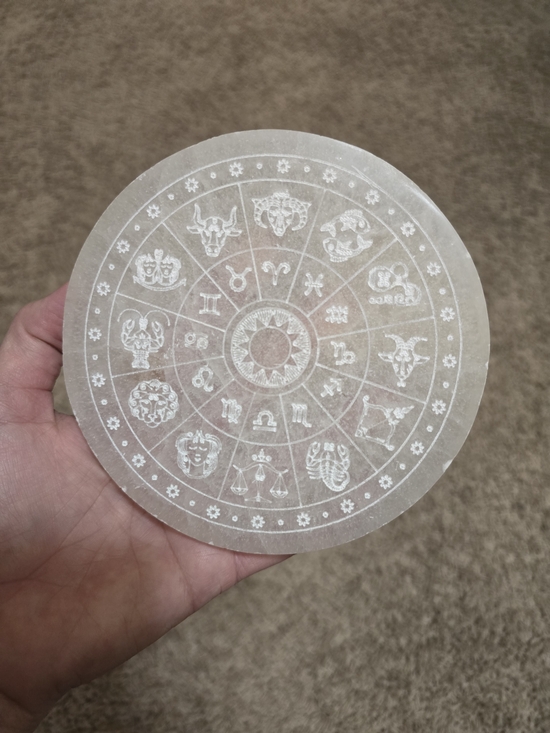 Other - 6" Selenite Crystal Zodiac Wheel Charging Plate Altar Decor
